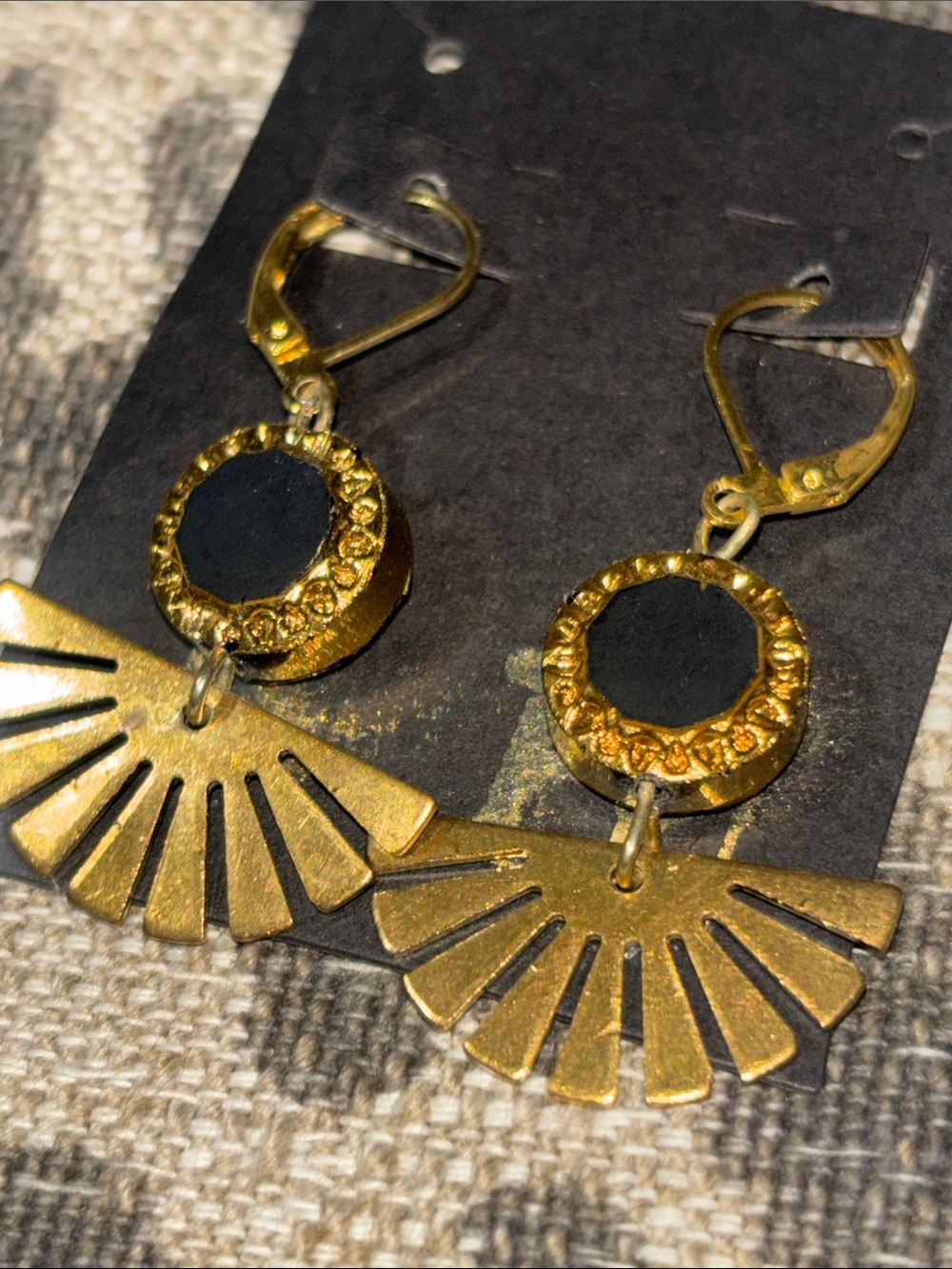 KB art deco black/gold dangle earring unique dressy bold earring